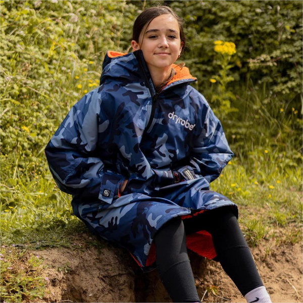 Dryrobe Advance Junior Long Sleeve Changing Robe V3KSLSDA - Blue Camo / Orange